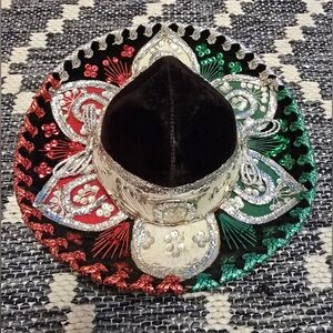 Festive Black Velvet Kids Sombrero with Red, Green, and White Accents